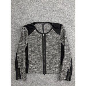 Eileen Fisher Jacket Womens Medium Gray Knit Tweed Full Zip Collarless Pockets